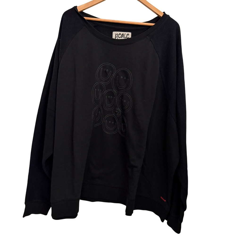 Peace Love World Sweatshirt Womens 5X Black Excellent Smiley Face Raglan Fleece